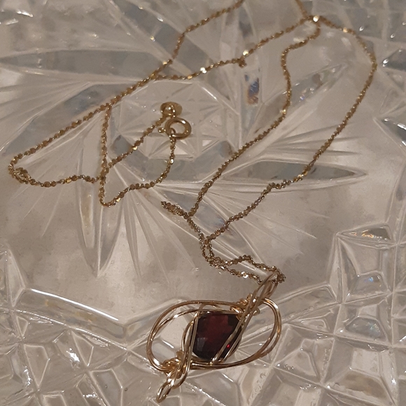 Womans 925 Gold Over Sterling Necklace, With India Ruby Stamped Necklace, 20" L - Picture 17 of 17